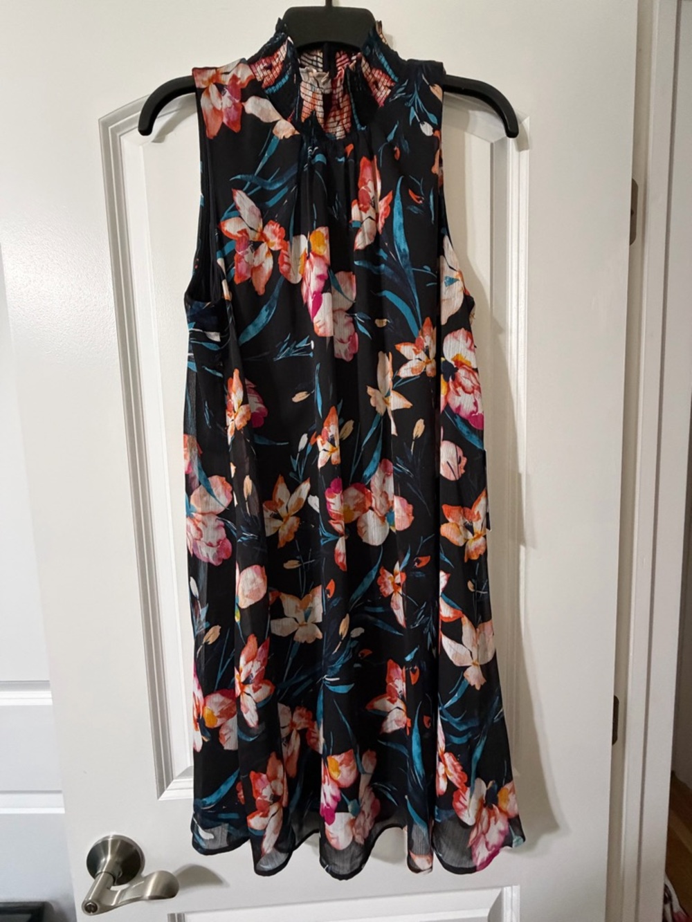 Tommy Hilfiger Black Floral Smocked-Neck Midi Dress